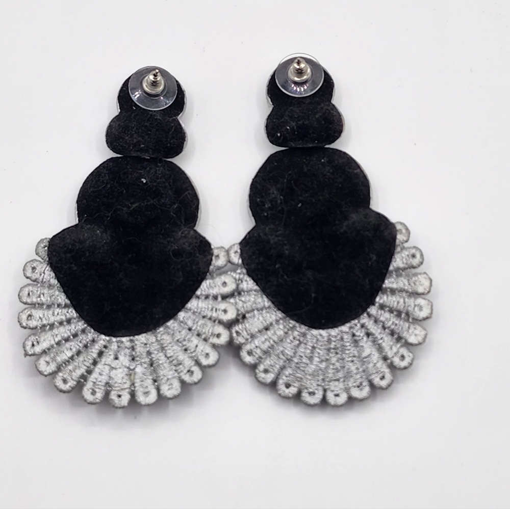 Silver Lace With Purple And AB Rhinestone Statement Earrings - Picture 6 of 11